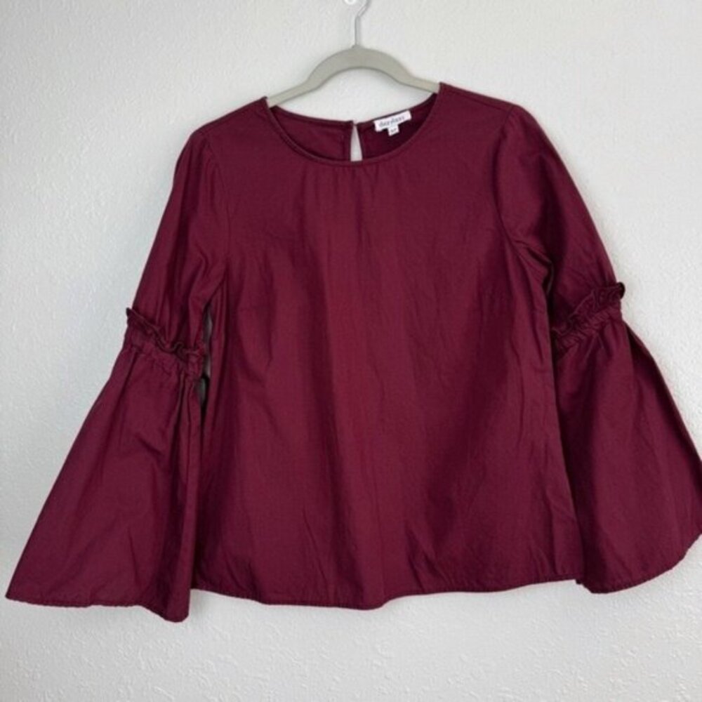 Dizzy Lizzy maroon smocked tie flare sleeves‎ blouse M